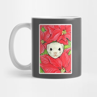 Ferret in Poinsettias - White Outlined Version Mug